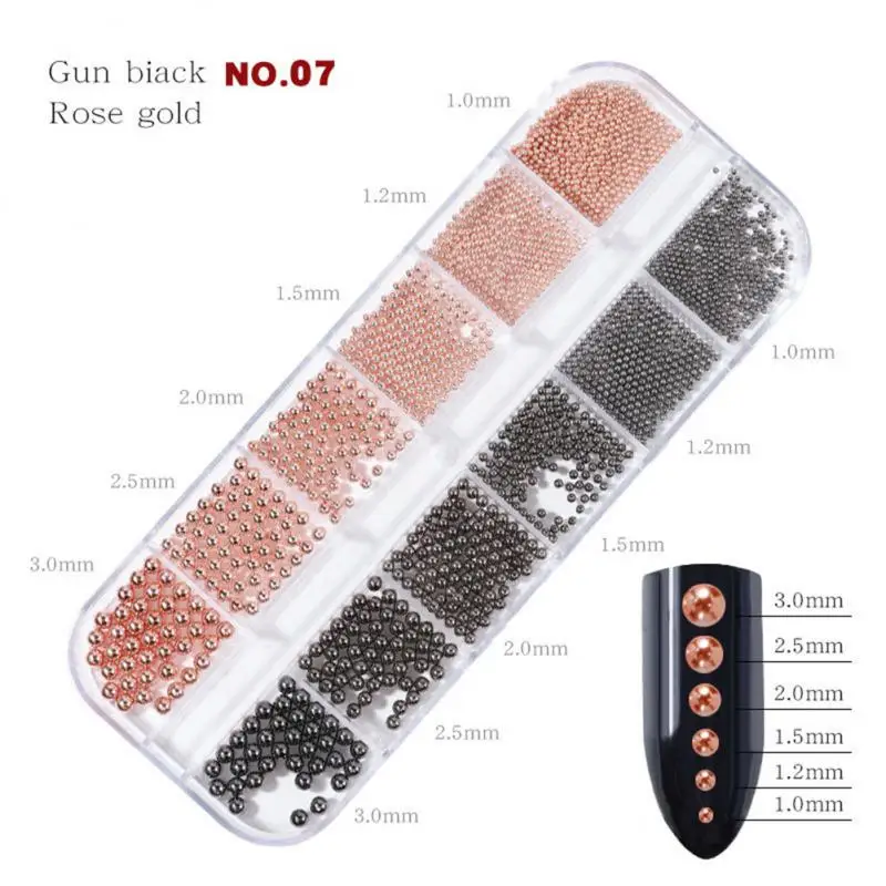 Nail Jewelry Nail Art Accessories Nail Art Small Steel Ball 12 Grid Long Box Stainless Steel Metal Bead Metal Nail Drill