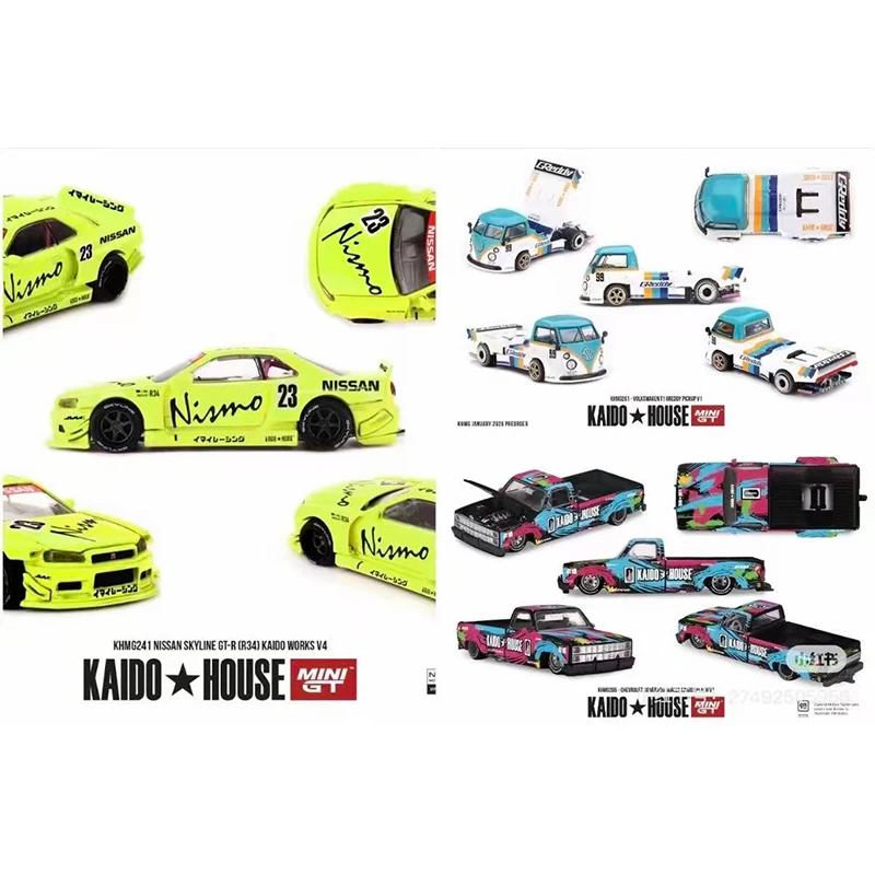 MINIGT 1:64 Volkswagen GReddy Pickup Nissan Skyline GT-R Kaido Works Chevrolet Silverado Dually Kaido Splash Alloy Car Model