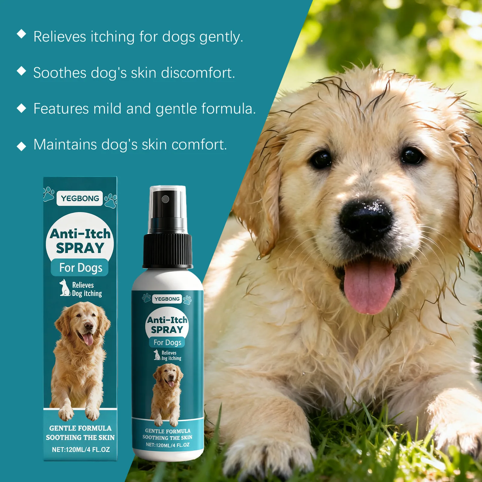 Yegbong Haustier-Hautpflegespray Beruhigt Rötungen Sanfte Formel Nicht-Reizende Linderung bei Trockenheit Hunde Katzen Empfindliche Haut Pflegespray 50ml – Detail 12