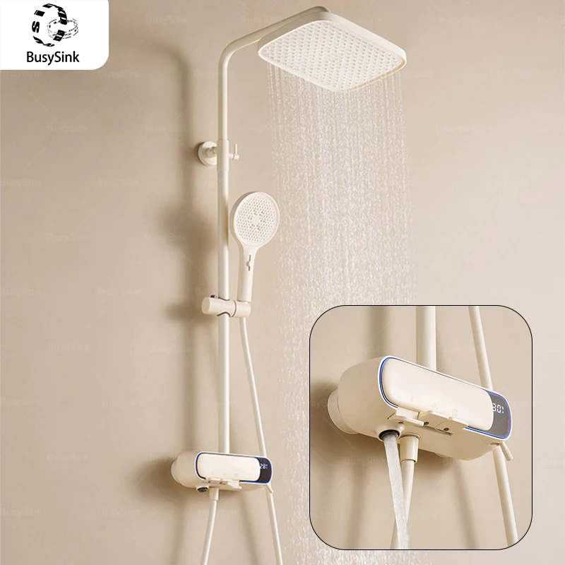 

Набор душевой системы для ванной комнаты, многофункциональные клавиши фортепиано, интеллектуальный цифровой дисплей температуры, бытовой душевой набор под давлением