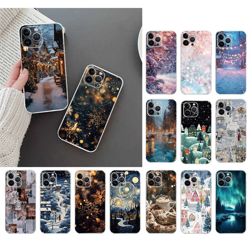 

Winter Christmas Snowflake Phone Case Carcasa Funda For iPhone 17 Pro Max Air 16 15 14 13 Pro Max 15 16 Pro 15Plus Case