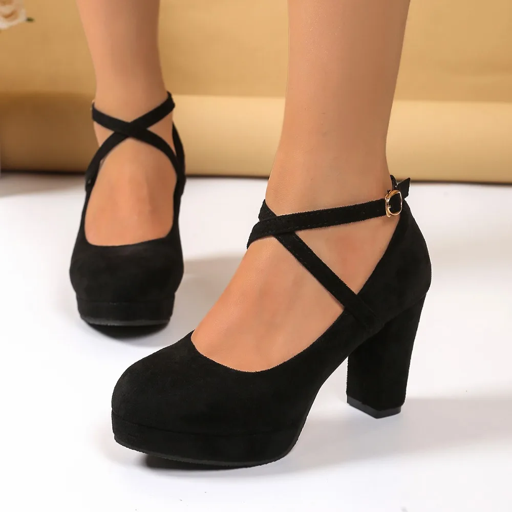 

Women's Black High Heels Mary Jane Shoes Dress Pumps Strap Black Nude Heeled Party Wedding Office Shoes Female Big Size 42