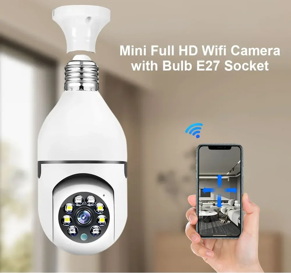 E27 Bulb Wifi Surveillance Camera Automatic Human Tracking 4X Digital Zoom Full Color Night Vision CCTV Indoor Security Monitor