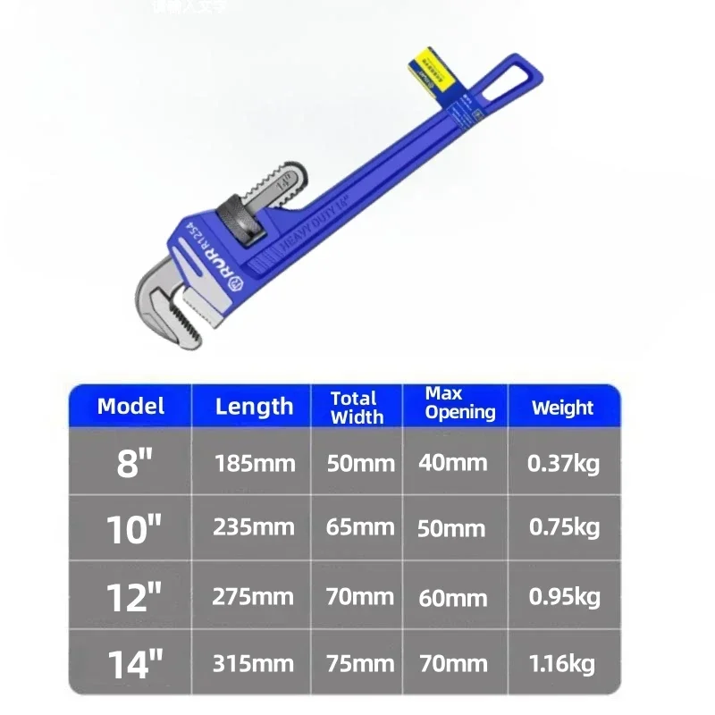 Heavy Duty Pipe Wrench Plumber Wrenches Straight Plumbing Wrench Tight bite without slipping Easy to adjust and disassembl