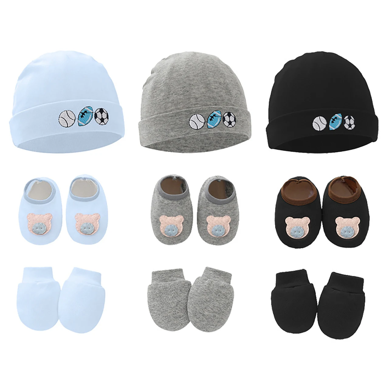 3pcs Baby Hat Gloves Shoes Set Gift Spring Autumn Newborn Knit Beanies Scratch Resistant Mittens Infant Indoor Soft-soled Shoes