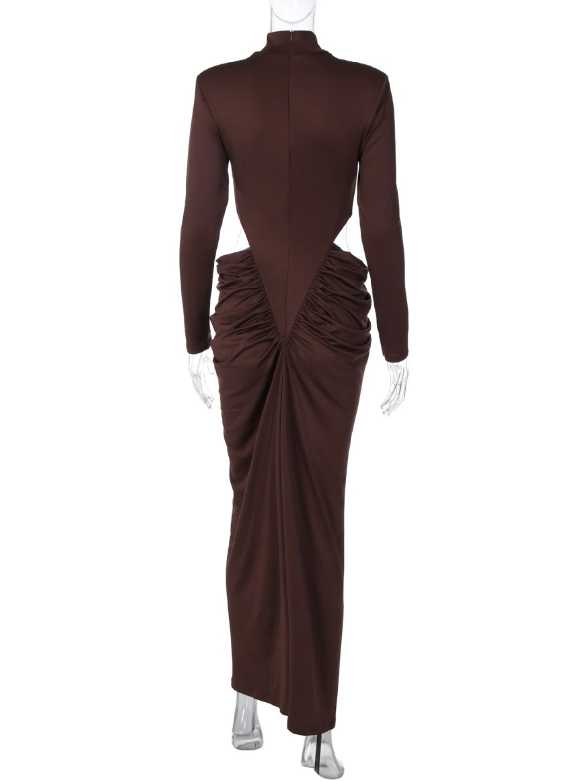 SsTss Abito lungo da donna elegante con ritaglio Abito da festa tubino arricciato con spalle imbottite e collo alto da strada solido sexy