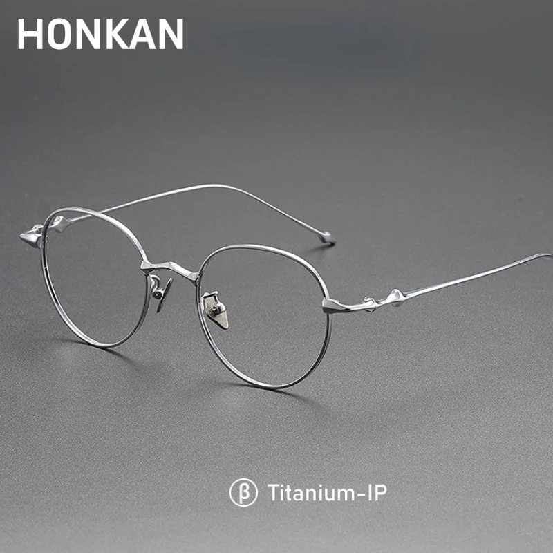 

HONKAN Ultralight Titanium Round Eyeglasses Frames Men's Business Eyewear Prescription Frames Women Optical Glasses Female Male