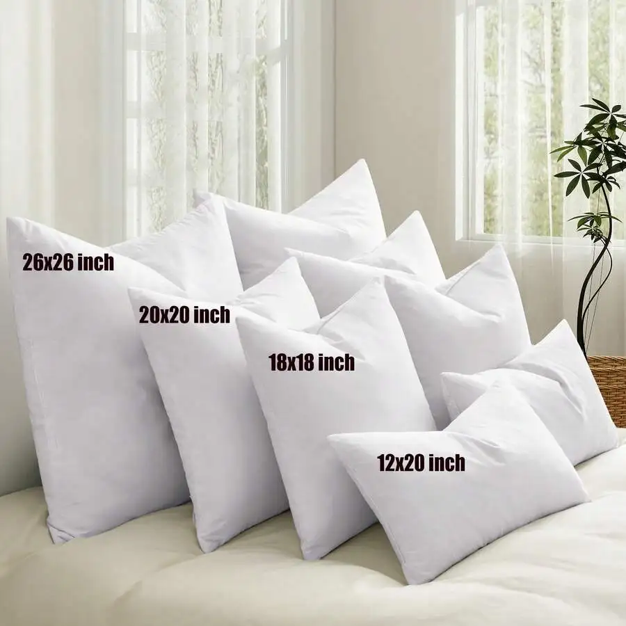 Set Of 2 Goose Feather Down Throw Pillow Indoor Outdoor Pillow Inserts, Decorative Pillows, Sofa Pillows Machine Washable, 12*20