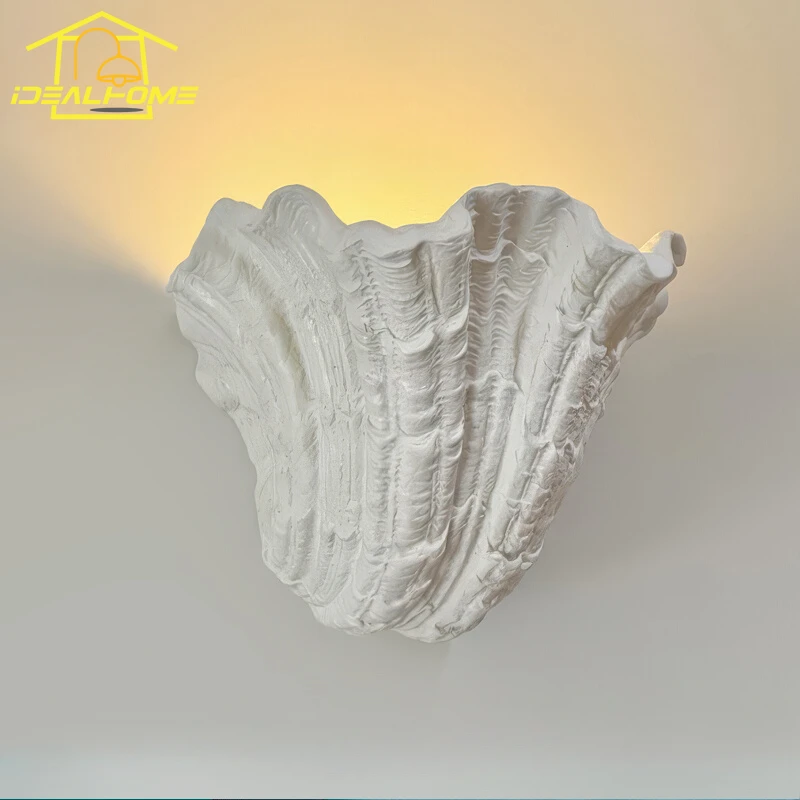 French Design Shell Gypsum Wall Lamp LED E27 Wabi-sabi Baroque Art Decorative Wall Mounted Bedroom Bedside Staircase Background