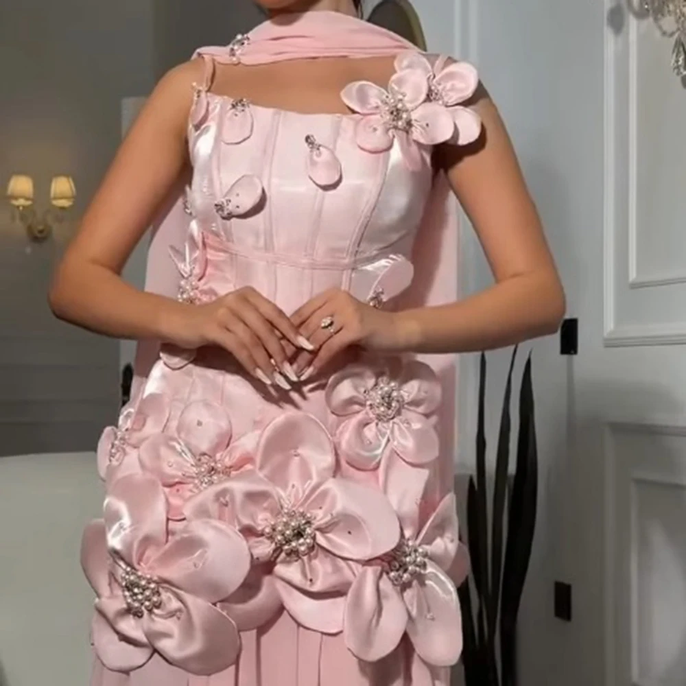 Flowers Maxi Evening Dress with Pearls Party Dress 3D Flowers Prom Dress Luxury Gala Dress فساتين مناسبة رسمية Customized image 4