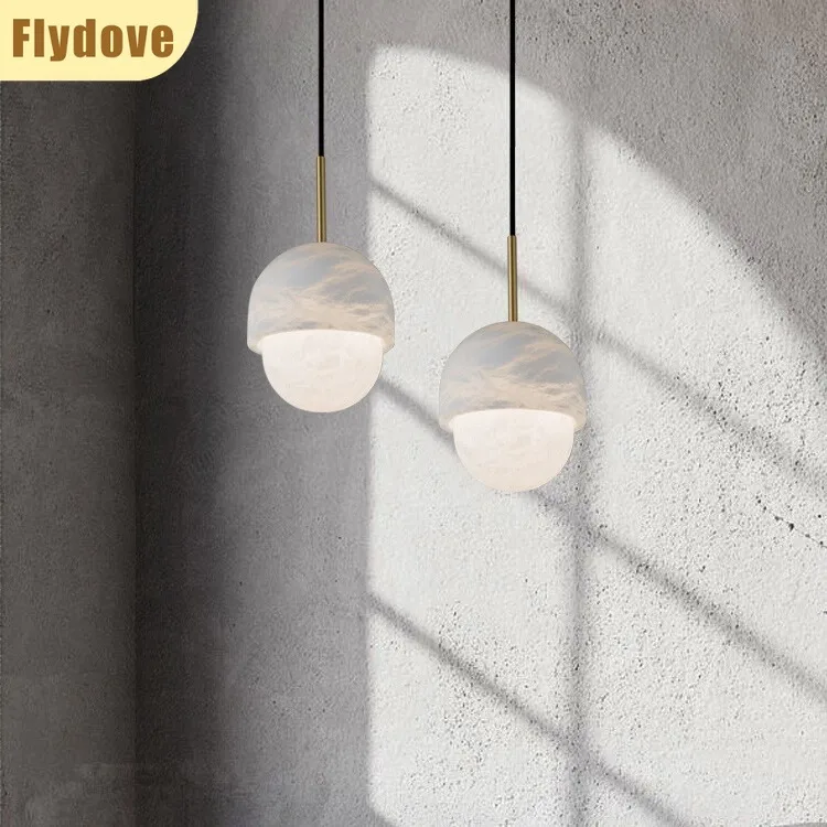 

Spanish Restaurant Marble Brass LED Pendant Light Minimalist Design Bedroom Bar Counter Bedside Single Head Hanging Line Light
