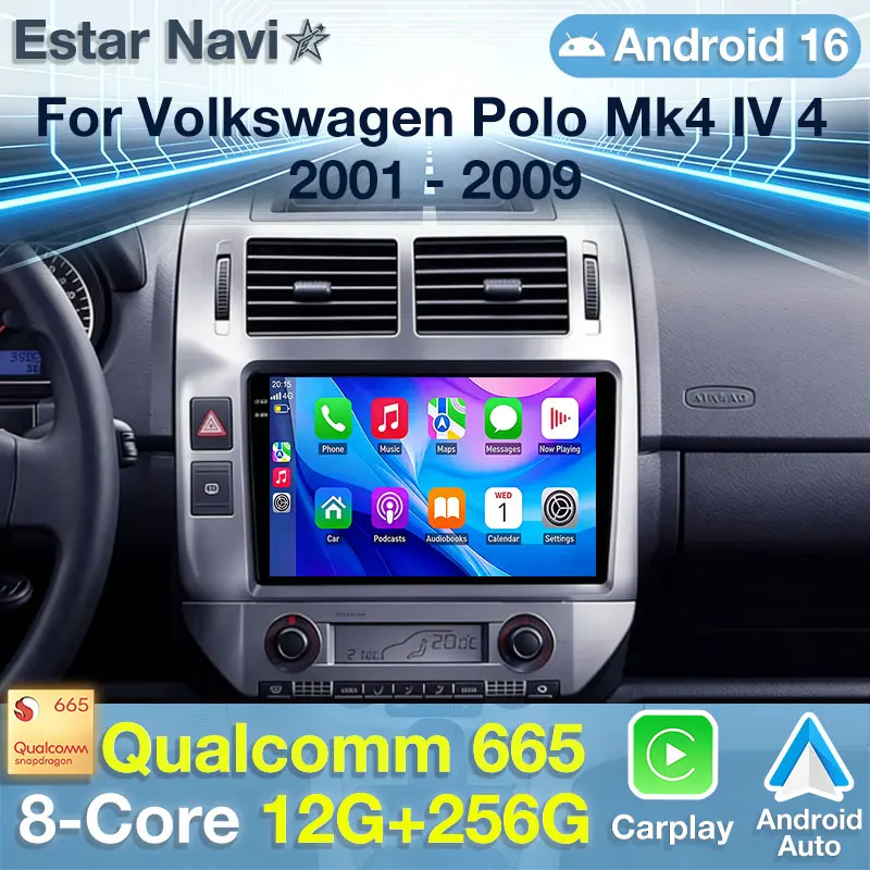 For Volkswagen Polo Mk4 2001 - 2011 Android 16 Car Radio Multimedia Player Wireless Carplay Auto Stereo GPS Navi DSP Head Unit