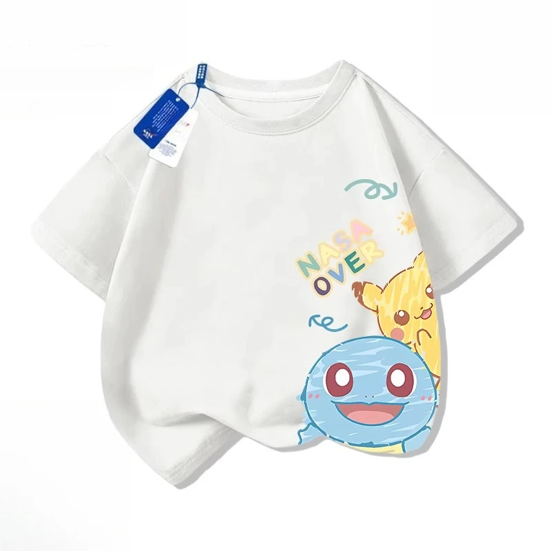 Детские рождественские подарки на Хэллоуин, хлопковая летняя детская футболка с рукавами-голоком для мальчиков, топ, одежда с рисунком Покемона Пикачу для мальчиков