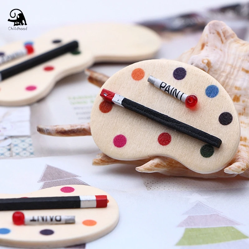 2Pcs 1:12 Dollhouse Miniature Drawing Board Color Palette Pigment Sticks Simulation Model House Living Scene Decor Toy