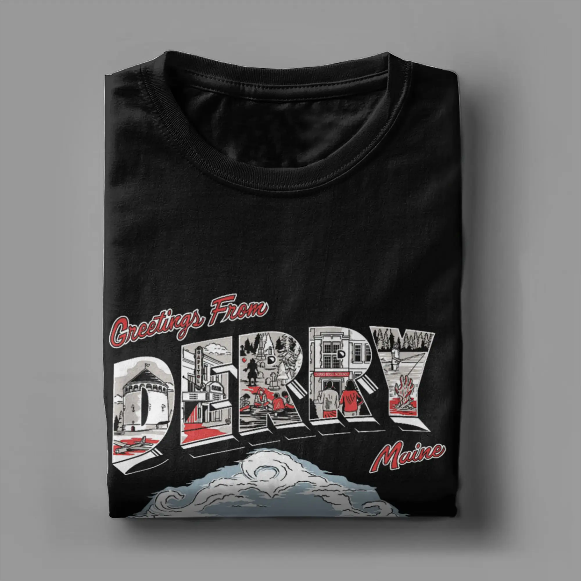 تي شيرت رجالي من It Derrys Welcome Greetings تي شيرت رعب تلفزيوني مضحك تي شيرت بأكمام قصيرة ورقبة مستديرة تي شيرت 100% قطن هدية علوية