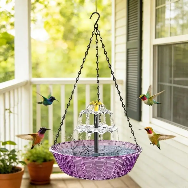 Garden Multiple Angled Sprayed Fountain Hanging Bird Bath Solar Operated Outdoor 