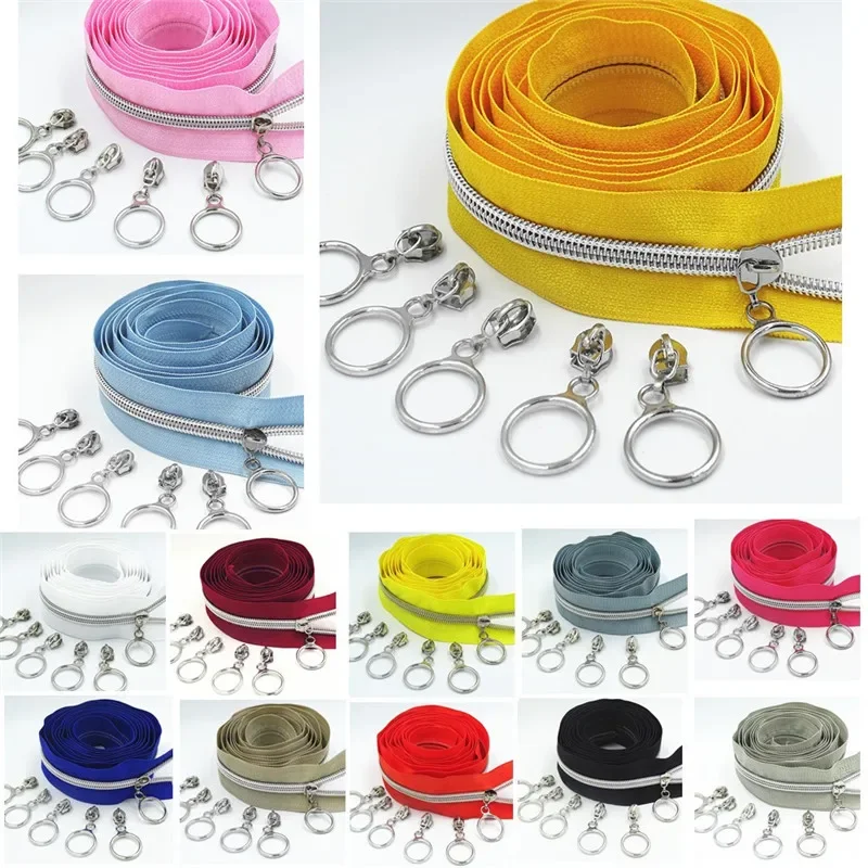 5 # cursori d\'argento dorati dente sfuso Nylon cerniera codice bobina decorazione bagagli borse per indumenti borse fai da te cucito a casa Zip