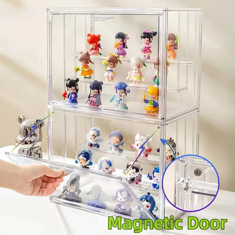 Clear Display Box for Fingures Clear Acrylic Foldable Toy Display Case for Figurines and Blind Box Dolls Action Figure Organizer