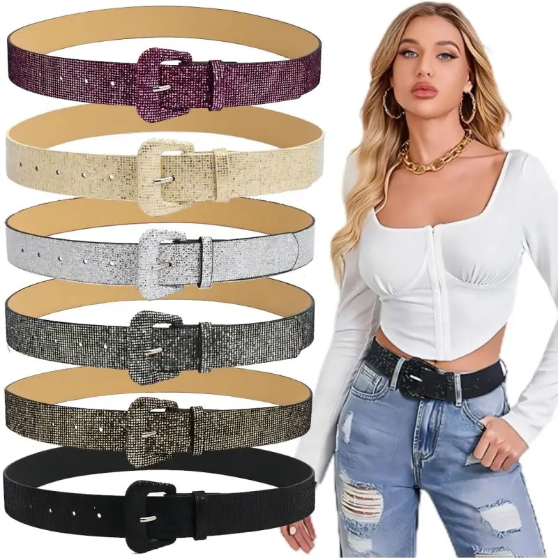 Women's Glitter Sequin Belt, Sparkly Belt for Jeans, Suitable for Pairing with various Pants and Coats