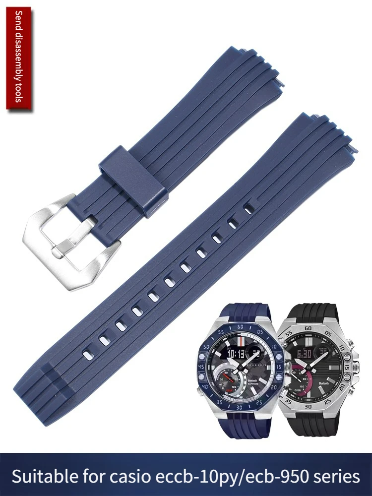 Rubber Watch Strap Is Suitable for C-a-s-i-o ECB-10PY-1A ECB-950 with The Same Blue Silicone Strap.