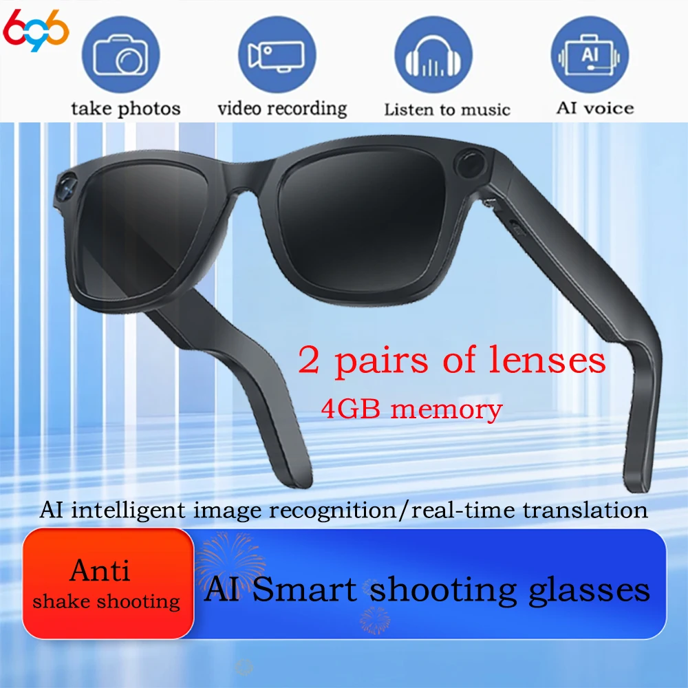 696 Smart Glasses Real-Time Translation 800W Camera 1080P Video Recording Anti-Shake HD Call Smart Image Recognition Sunglasses