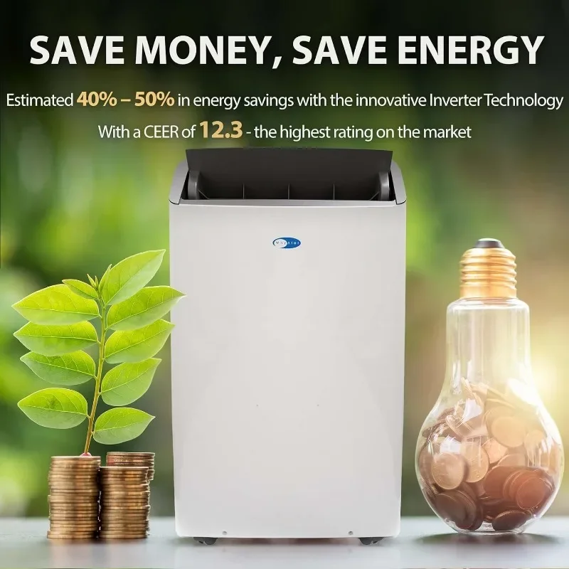 Inversor portátil Ar Condicionado, Mangueira Dupla, Desumidificador, Ventilador, Smart Wi-Fi para Quartos