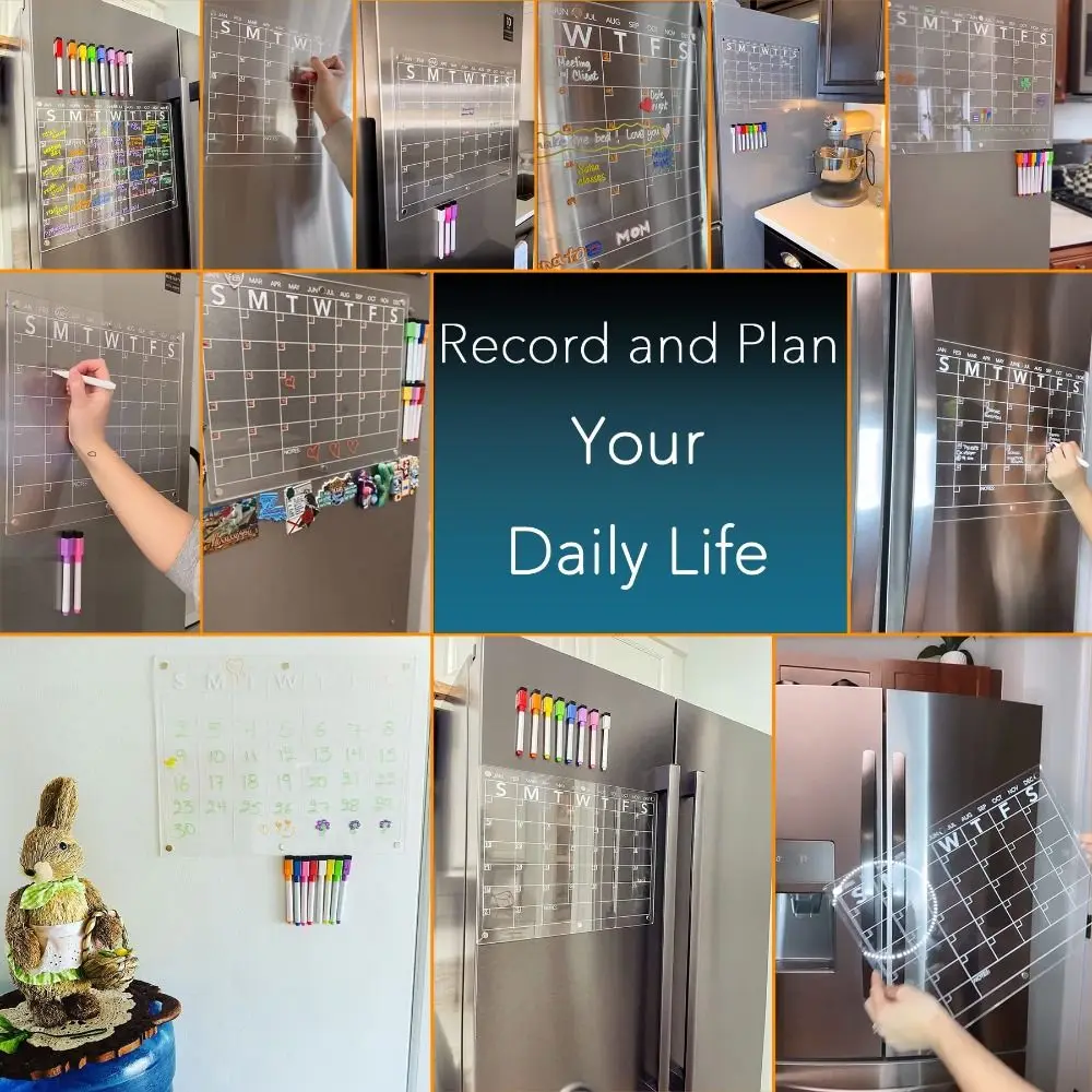 Acrylic Magnetic Fridge Planner Magnetic Easy Clean Acrylic Dry Erase Board Dry Erase with 8 Color Markers