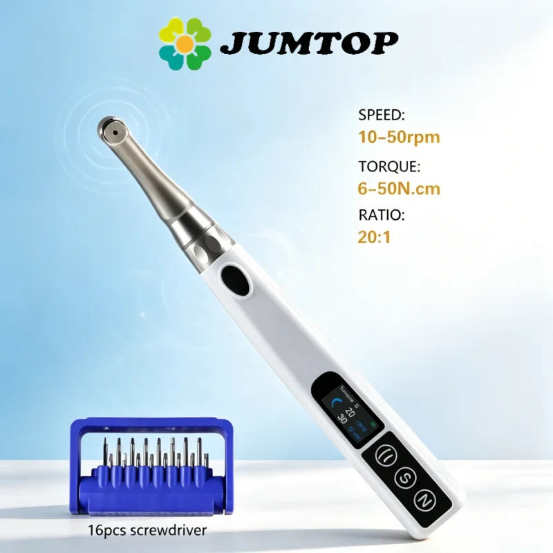 JUMTOP Dental Wireless Implant Electric Torque Wrench Adjustable 6 to 50 N.cm, 360° Rotated Contra Angle