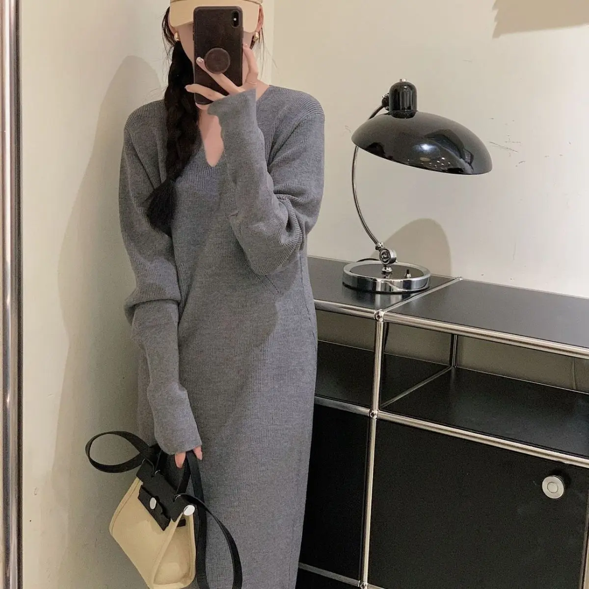 

Autumn and Winter New Women's Knitted Slim Sexy Sheath Dress Waist Slimming Inside Short Bag Hip Little Solid Color Dress CQ371