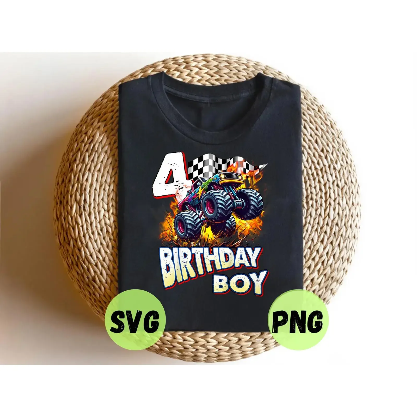 Монстр-трак, 4-й день рождения, SVG PNG, мальчик 4 лет, родился в 2021 году, футболка, файл для резки Cricut, винтажный, состаренный, растянутый, стильный.