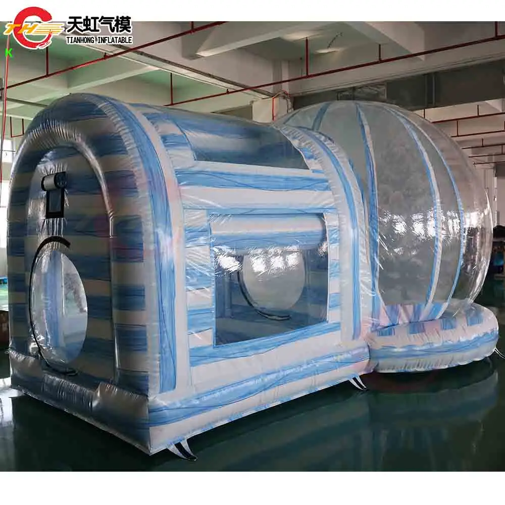 Snelle Verzending 5.5x3.5m Opblaasbare Sneeuwbol Met Tunnel Bouncy Base Optioneel Kerst Tunnel Tent Bubble Huis te koop