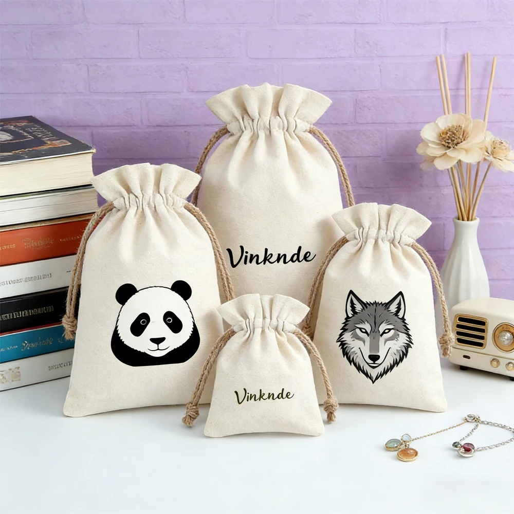 

100Pcs Personalized Beige Cotton Bags Drawstring Jewelry Packaging Bag Canvas Muslin Linen Wedding Candy Gift Pouch Custom Logo