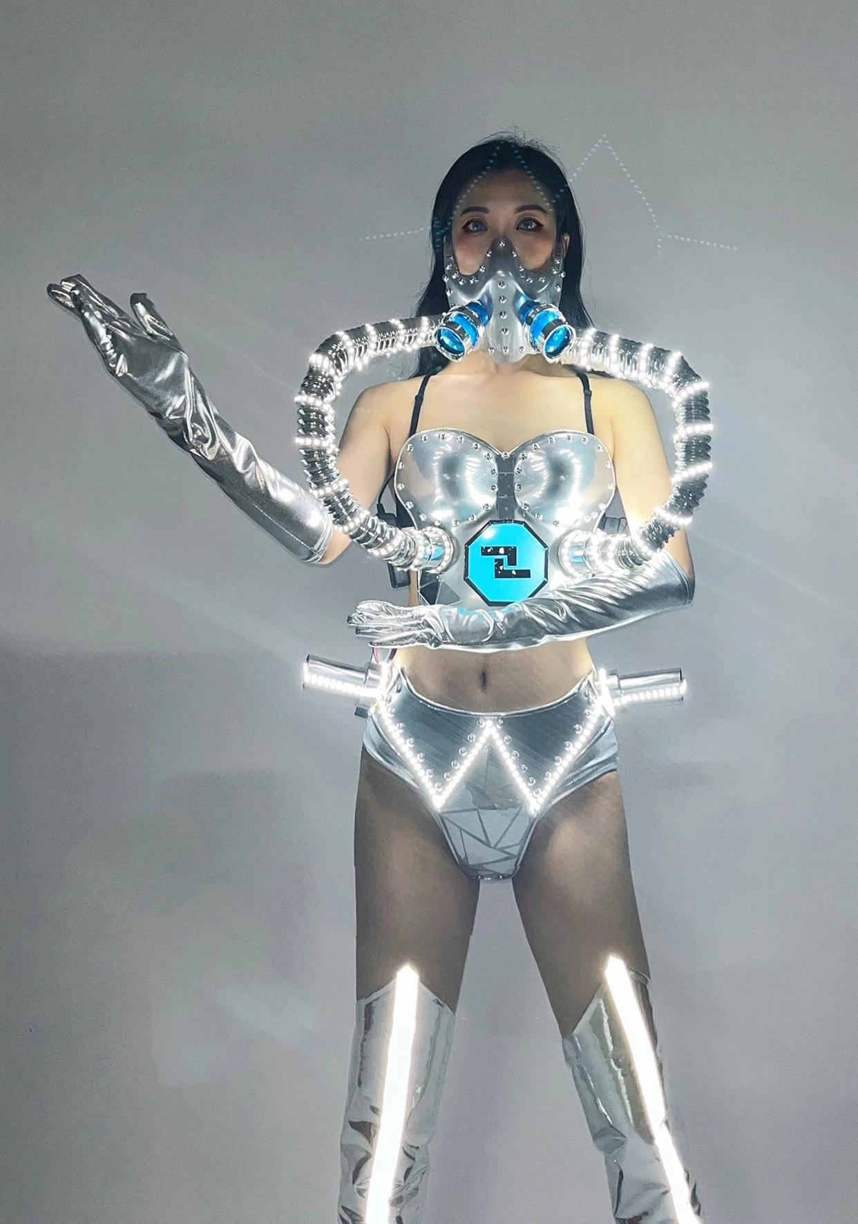 Luz led terno cantor festa futuro mostrar palco traje tecnologia sentido led roupa carnaval mulher robô led dança pano