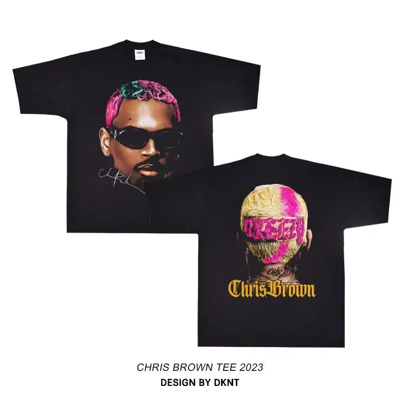European and American Retro Hip-hop Portrait Print Summer Short-sleeved Men's and Women's Rap Cotton Loose Fit for Instagram