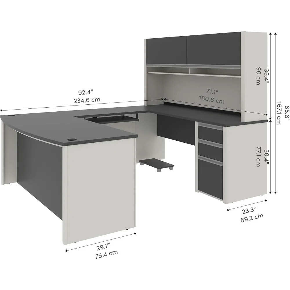 Office Setup Desk Accessory Furniture U-Shaped Workstation with Three Drawers, 72W, Slate/Sandstone