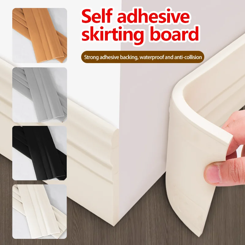 6-Meter Self-Adhesive NBR Skirting Board Bottom Plate - Easy To Install Flexible Decorative Corner Protection Strip.