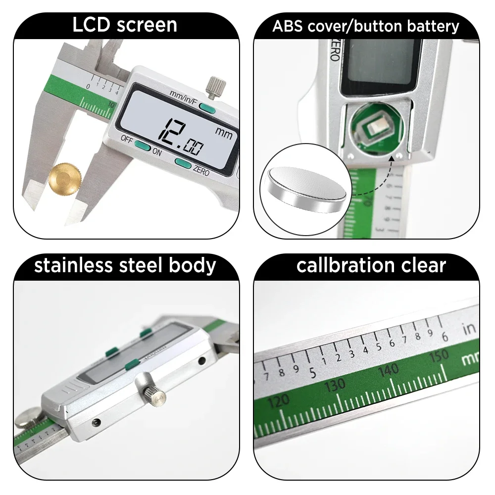 Calibrador digital de alta precisión de 150 mm Calibrador Vernier de acero inoxidable Resolución de 0,01 mm de pulgada Ideal para uso de estudiantes mecánicos