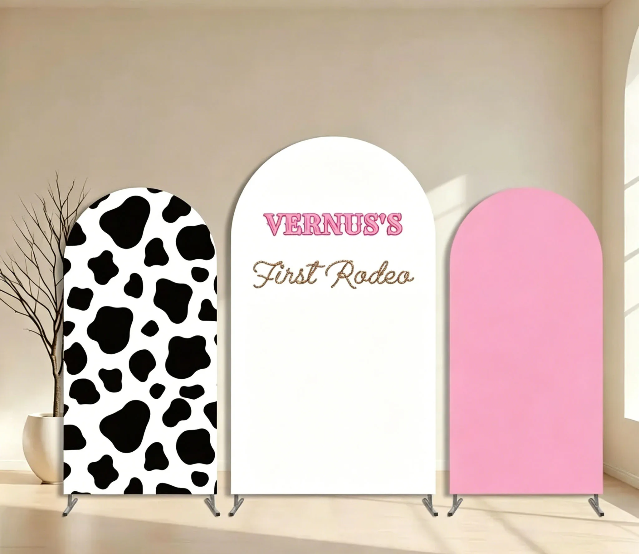 Custom 2-Side Girl First Rodeo Baby Shower Arch Backdrop Cove Pink Cowgirl Diy Name Age Birthday Party Decor Backdrop Photo