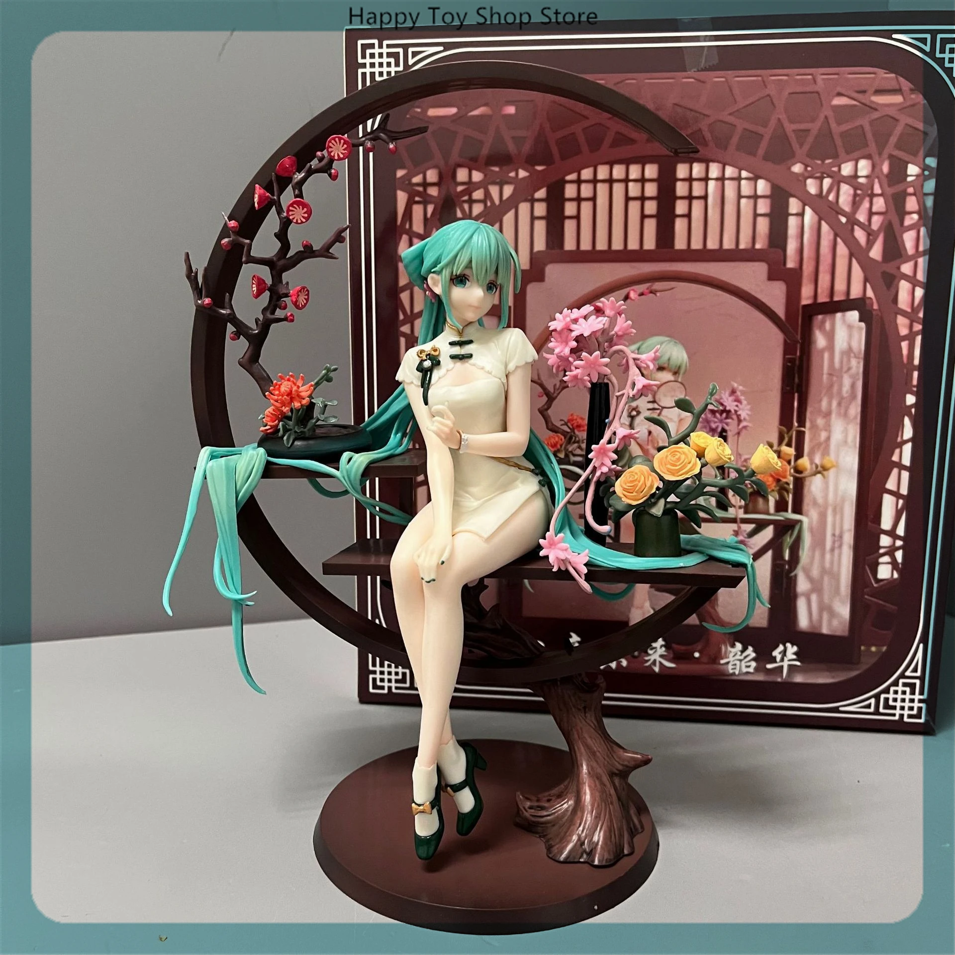 25cm Hatsune Miku In Cheongsam 1/7 Beautiful Girl Figure Model Statue Boys Collection Desktop Decoration Ornament Toys Gifts