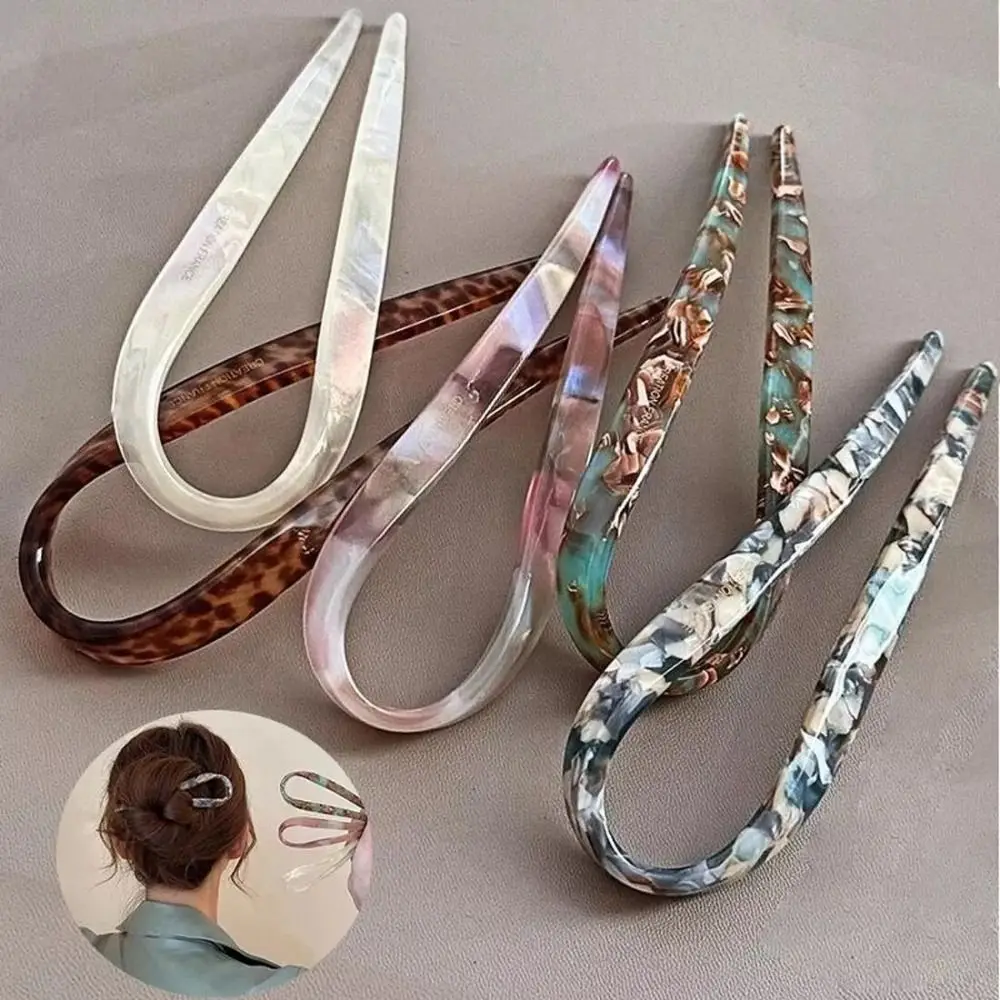 Hairstyle Tool Hair Accessories Hair Fork U-Shaped Acetate Hair Sticks Geometric Design Headwear Hair Bun for Women/Girls