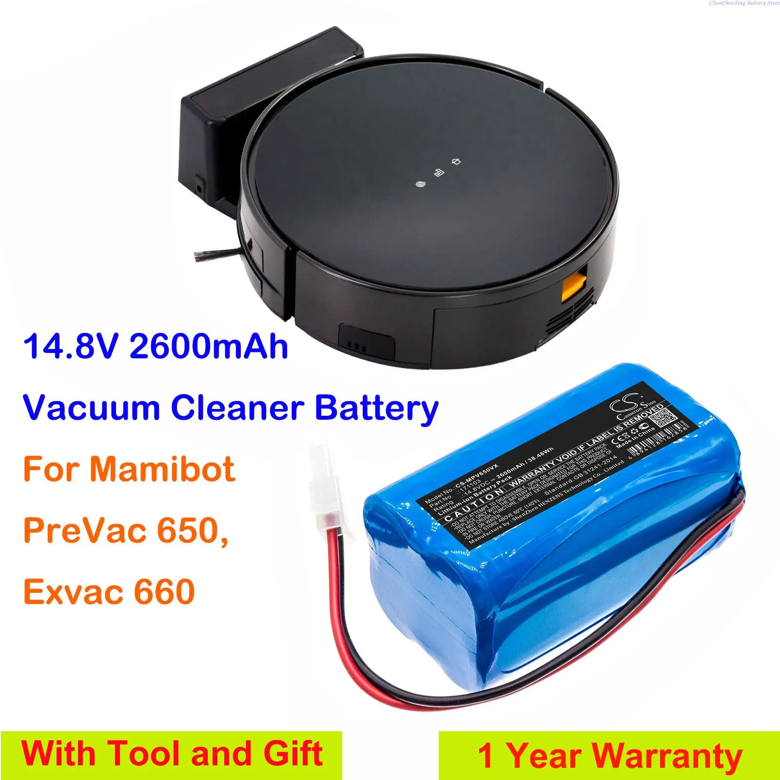 OrangeYu  2600mAh Vacuum Cleaner Battery 171103 for Mamibot PreVac 650, Exvac 660 + Tool and Gifts