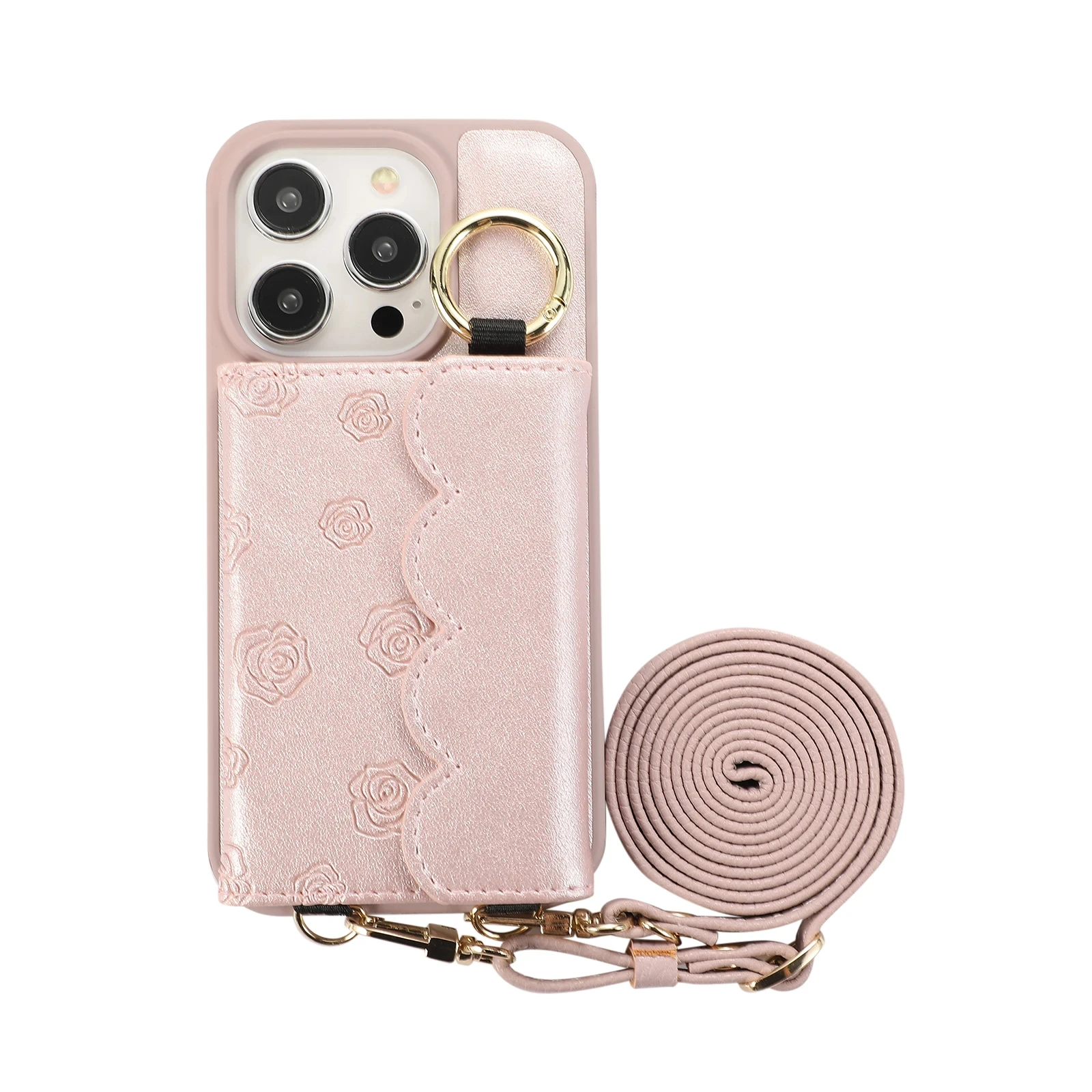 

Suitable for iPhone 15 Leather Patterned Flower Phone Case 14promax Card Holder 13pro Crossbody 12 11 Anti Drop Protection Cover