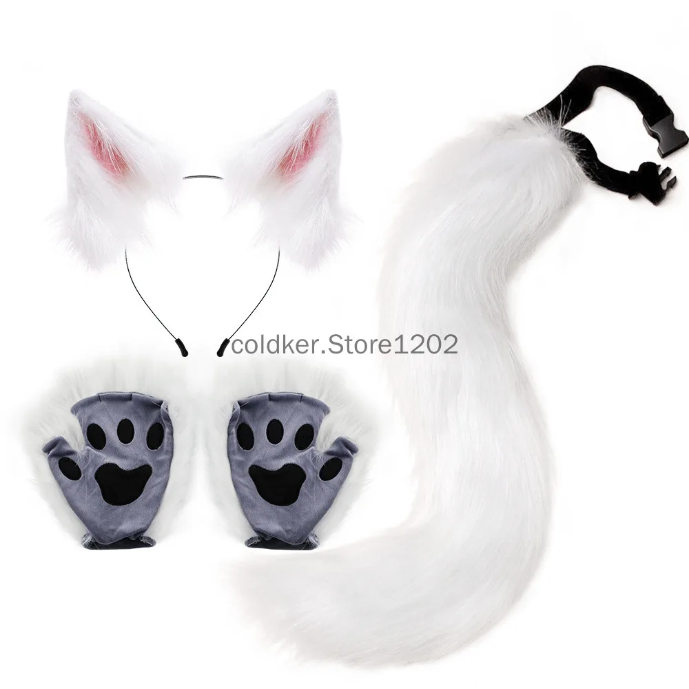 

Faux Fur Cat Ears and Wolf Fox Tail Set Adult Kids Claw Glove Kit for Halloween Christmas Fancy Anime Cosplay Party Gift