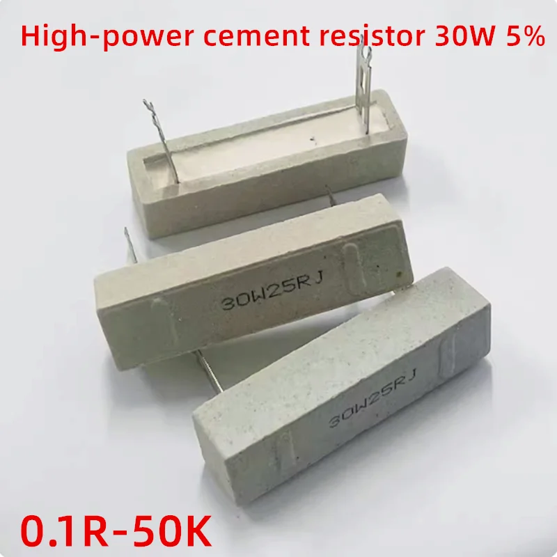 5PCS 30W 5% resistor de cimento de alta potência 0.1R 0.5R 1R 1.2R 1.5R 2R 2.5R 3R 4R 5R 6R 7.5R 10R 20R 30R 50R 100R 150R 220R 300R 1K