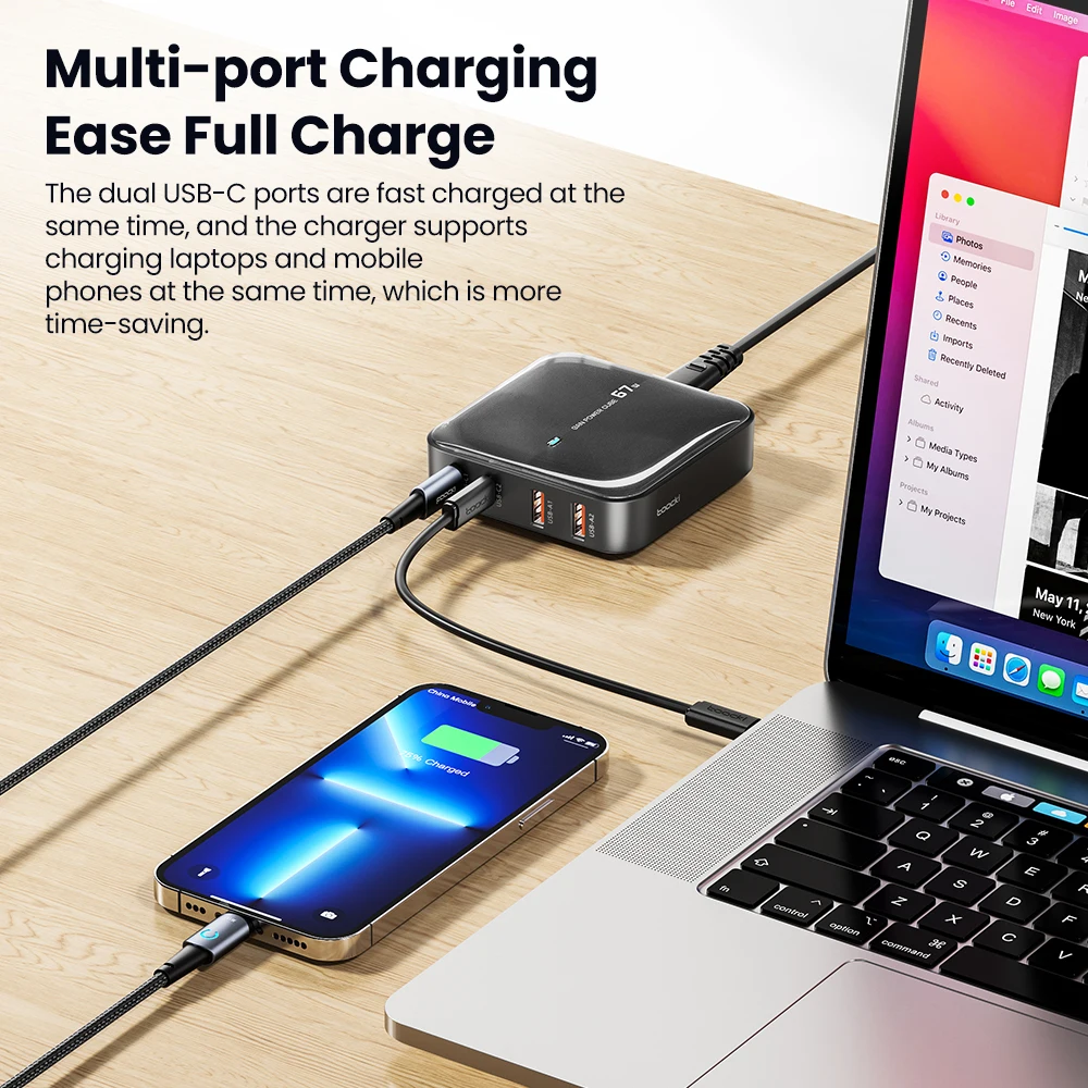 Toocki GaN 67W Charger 4 in 1 USB Type C Charging Station Fast Charging for iPhone 14 13 Samsung S23 Ultra Laptop Xiaomi Huawei