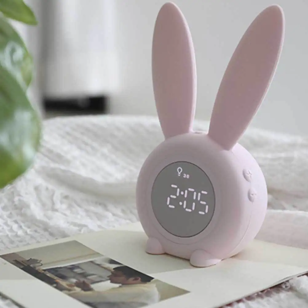 

Cartoon Rabbit Alarm Clock Pink Bedside Timer Night Light Table Decorative Clock for Home Timer Night Light