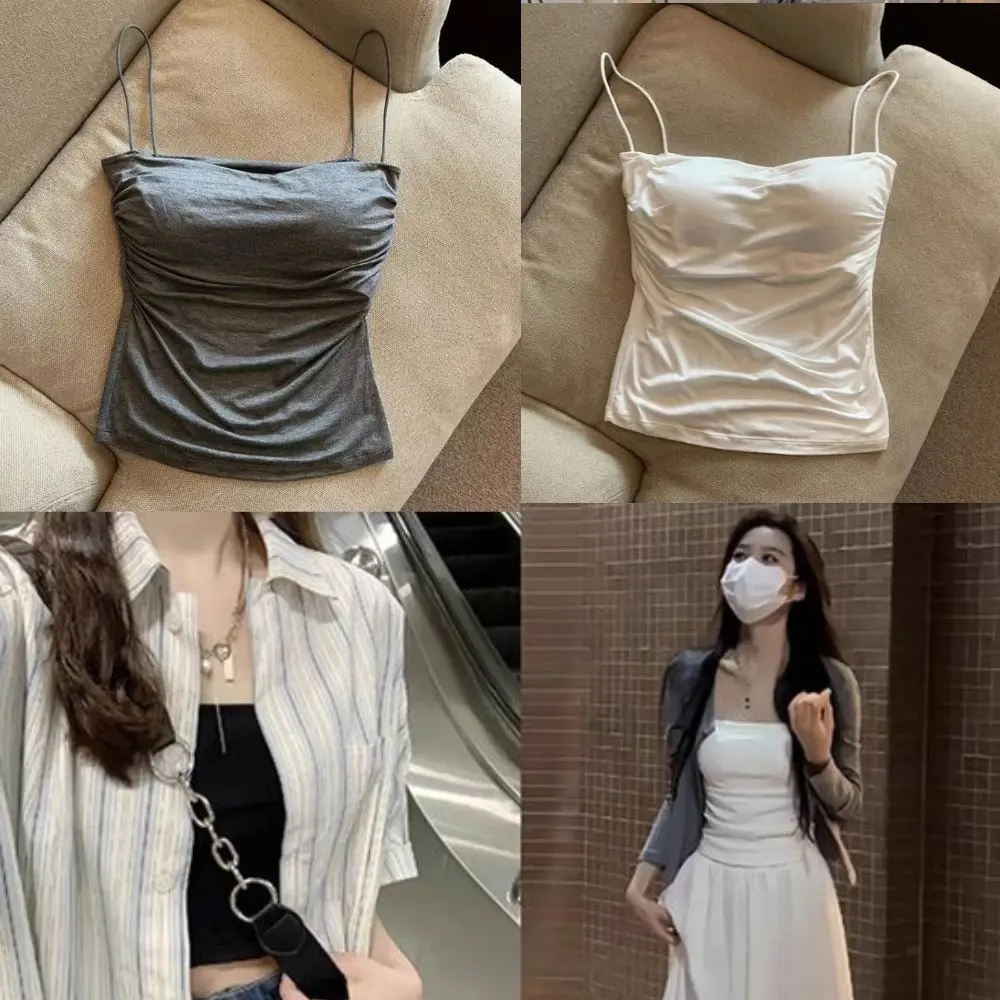 Women Fashion Crop Top Sexy Ladies Sleeveless Tees With Bra Comfortable Female Underwear Backless Bustier Tops Solid Color New