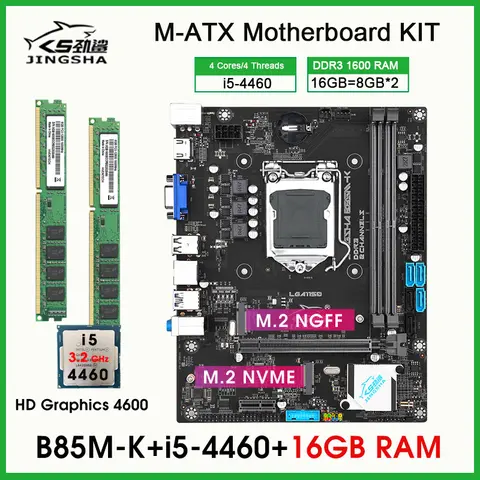B85 M-K Motherboard with Core I5-4460 CPU and 16GB DDR3 RAM Memory Kit, LGA1150 Socket, SATA 3.0 Combo Set