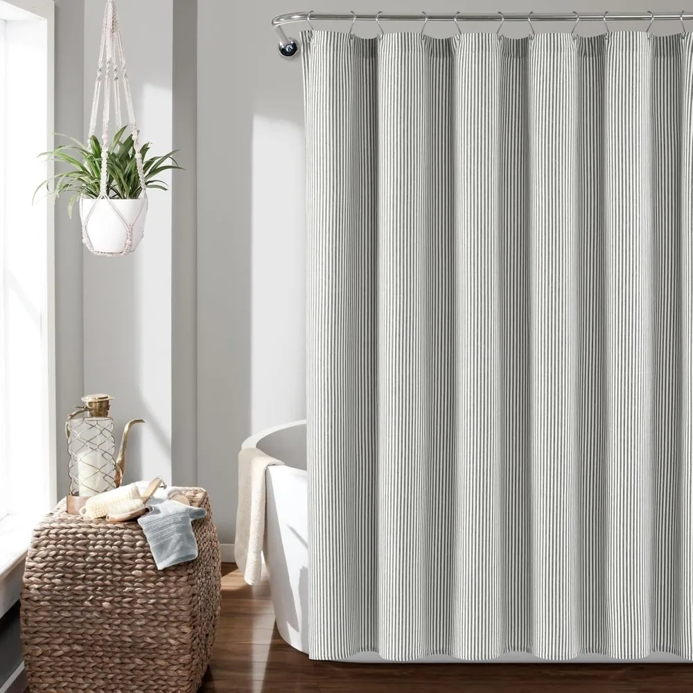 

Farmhouse Vintage Stripe Yarn Dyed Cotton Shower Curtain, 72" x 72", Gray, Shower Curtains