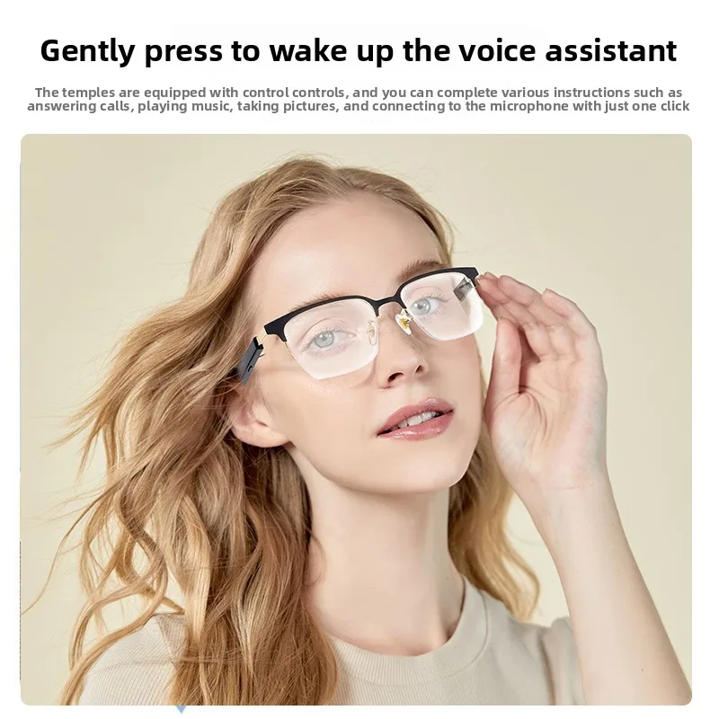 AI Bluetooth Smart Glasses Slim Temples Metal Frame Touch Slide Control Multi-function Hands-Free Call Music for Driving